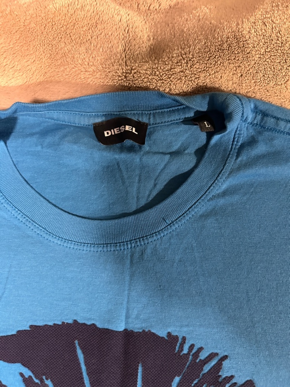 Diesel Turquoise Graphic Tee with Dark Navy Emblem - Picture 2 of 4